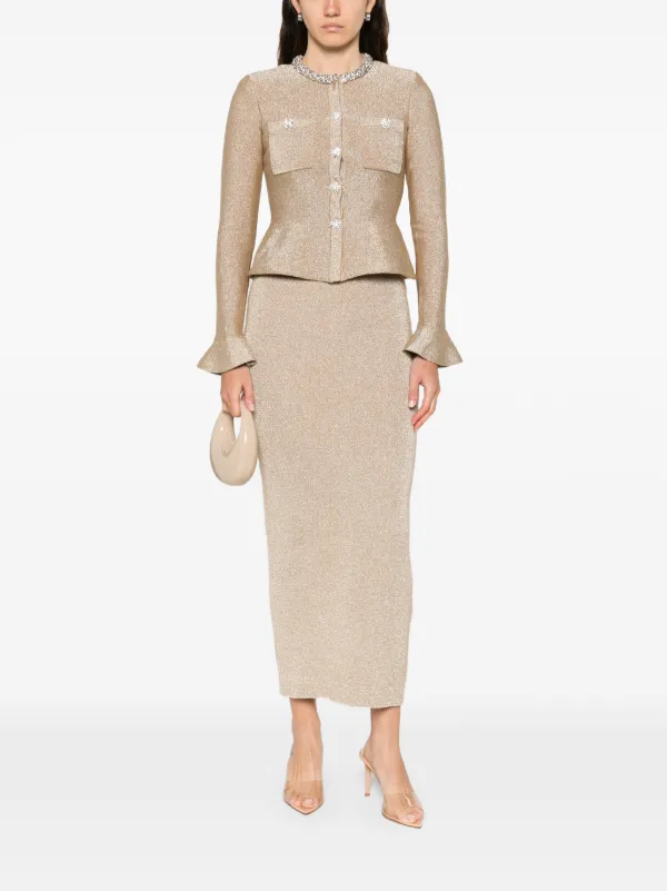 self portrait gold crystal trim knit midi dress Self-Portrait | urban