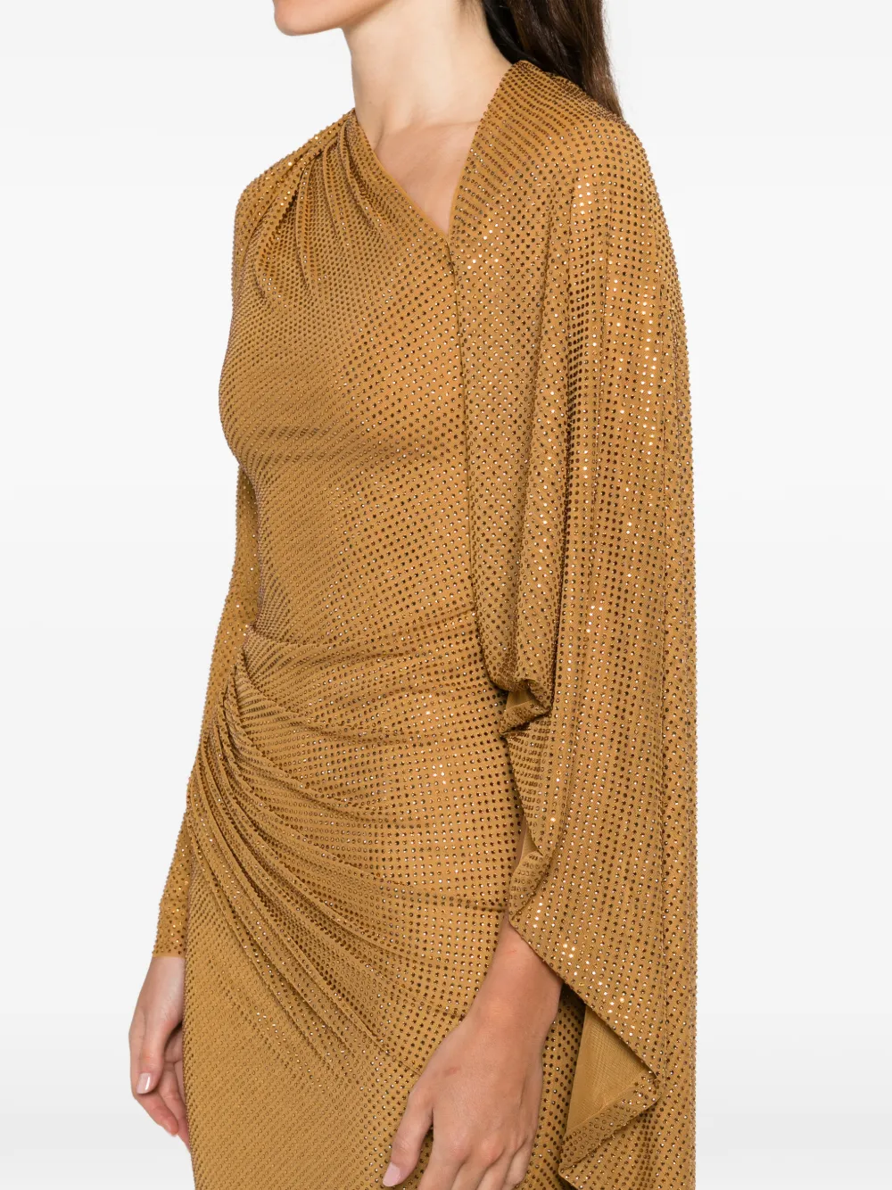 Self-portrait Rhinestoned Draped Maxi Dress In Gold