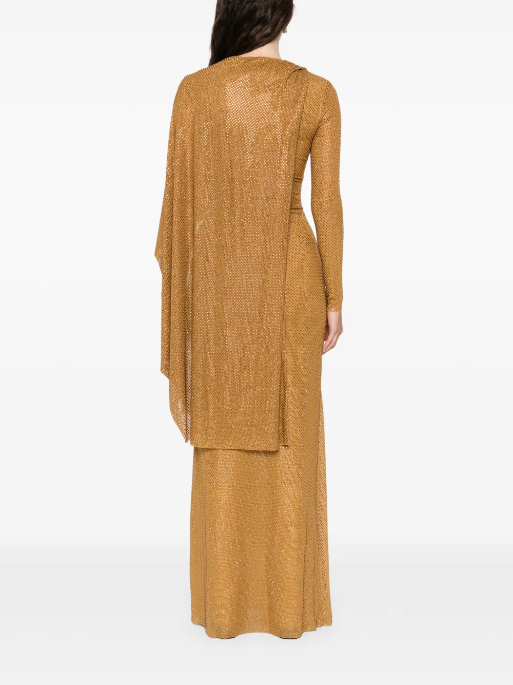 Self-portrait Rhinestoned Draped Maxi Dress In Gold