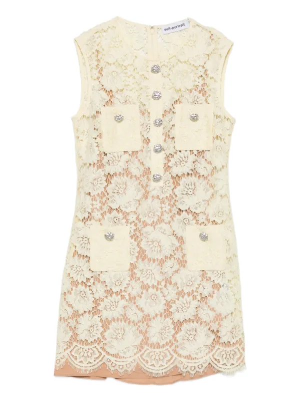 Self-Portrait Embellished Lace Pocket Mini Dress | Yellow | FARFETCH GE