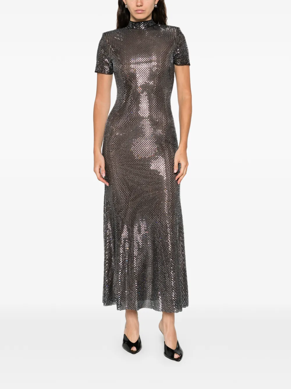 Self-portrait Embellished Short-sleeve Midi Dress In Multi