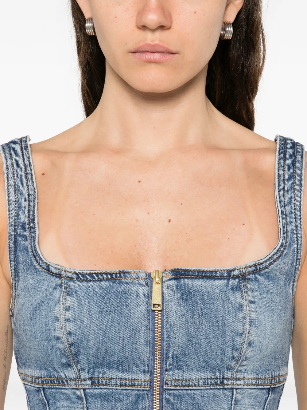 Self-portrait Denim Zip Mini Dress In Blue