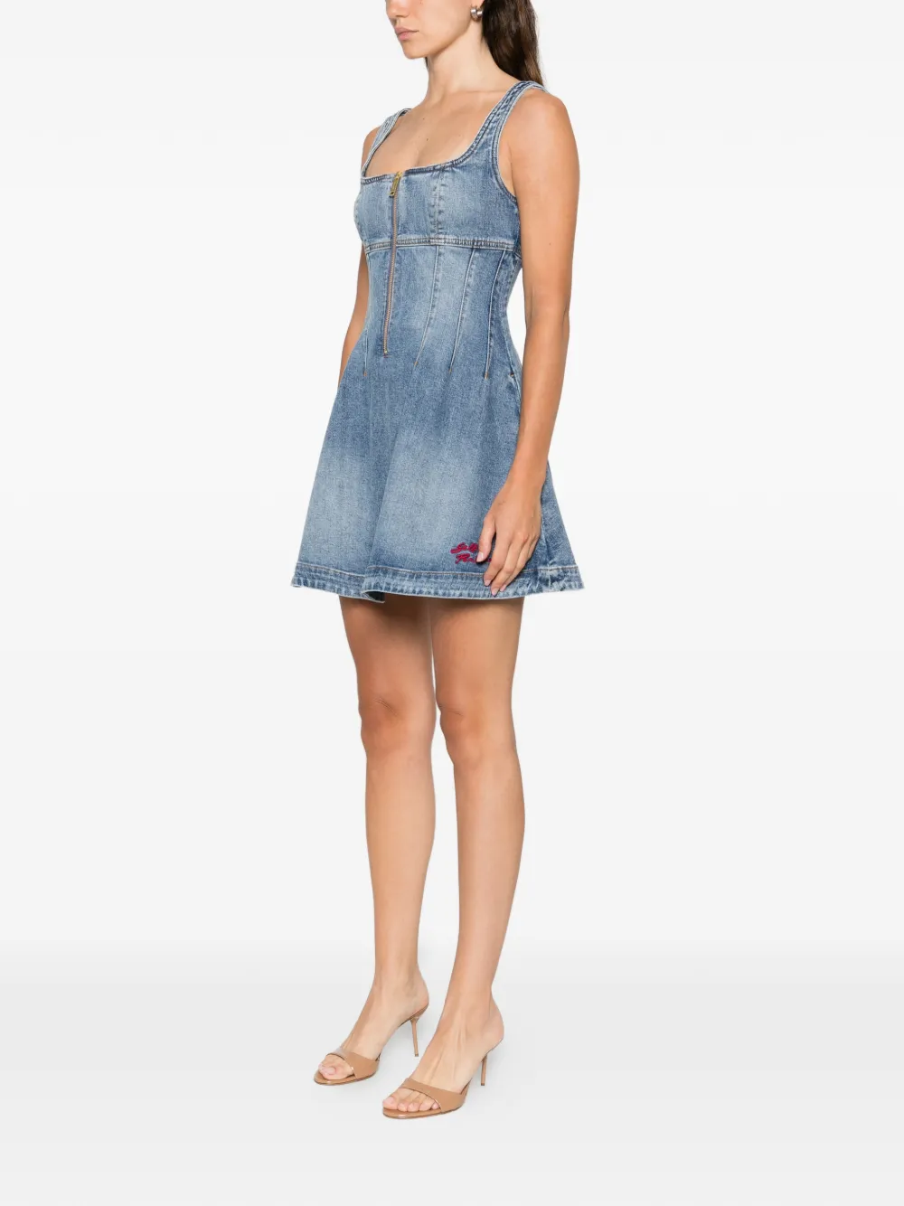 Self-portrait Denim Zip Mini Dress In Blue