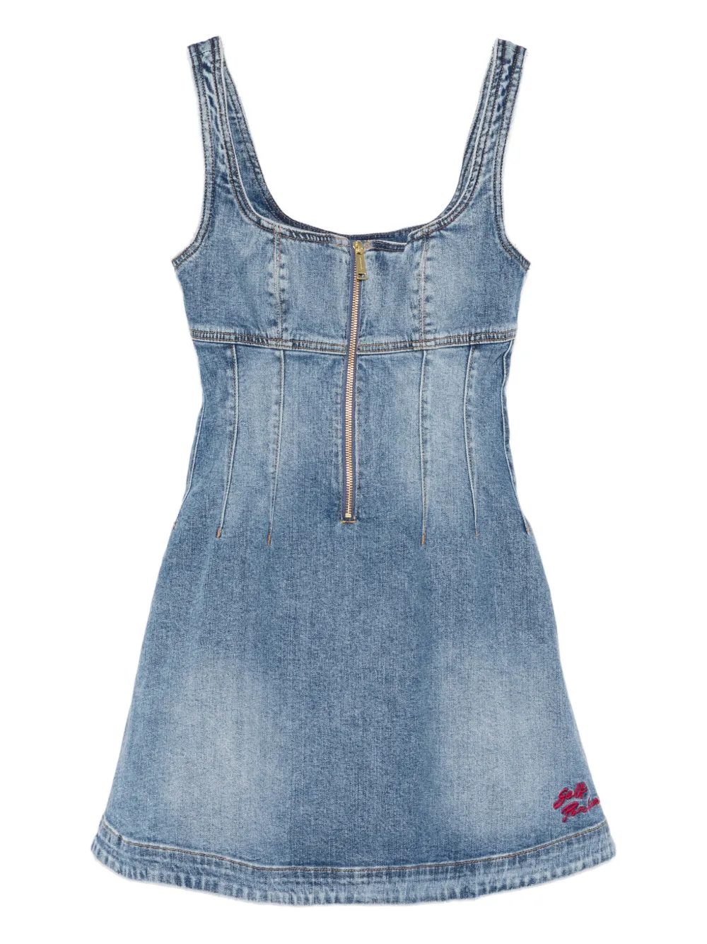 Self-portrait Denim Zip Mini Dress In Blue