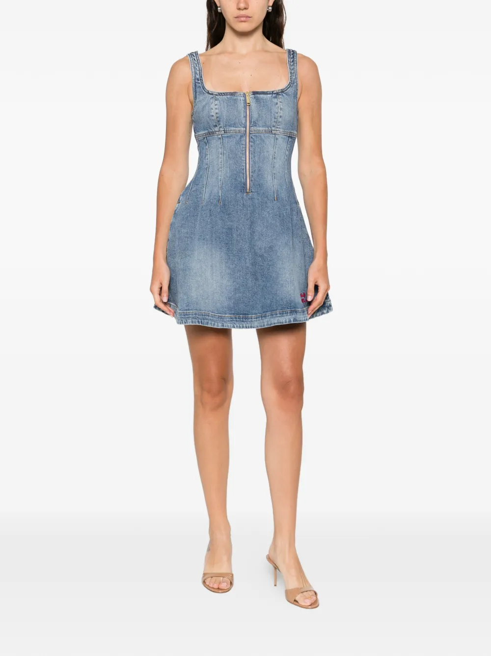 Self-portrait Denim Zip Mini Dress In Blue
