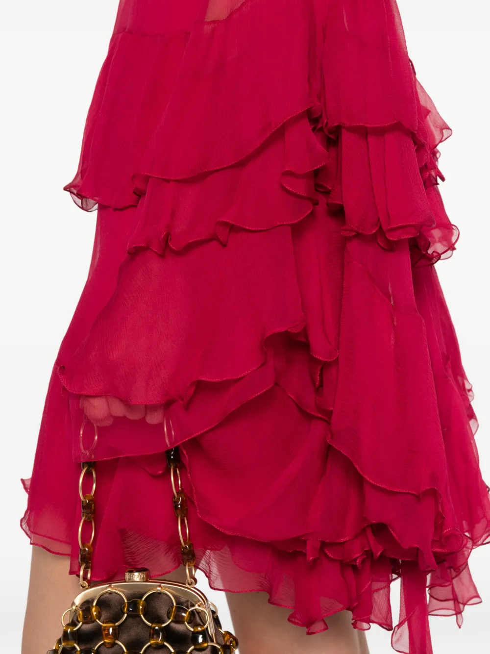 Chloé Tiered-ruffles Mini Dress In Pink