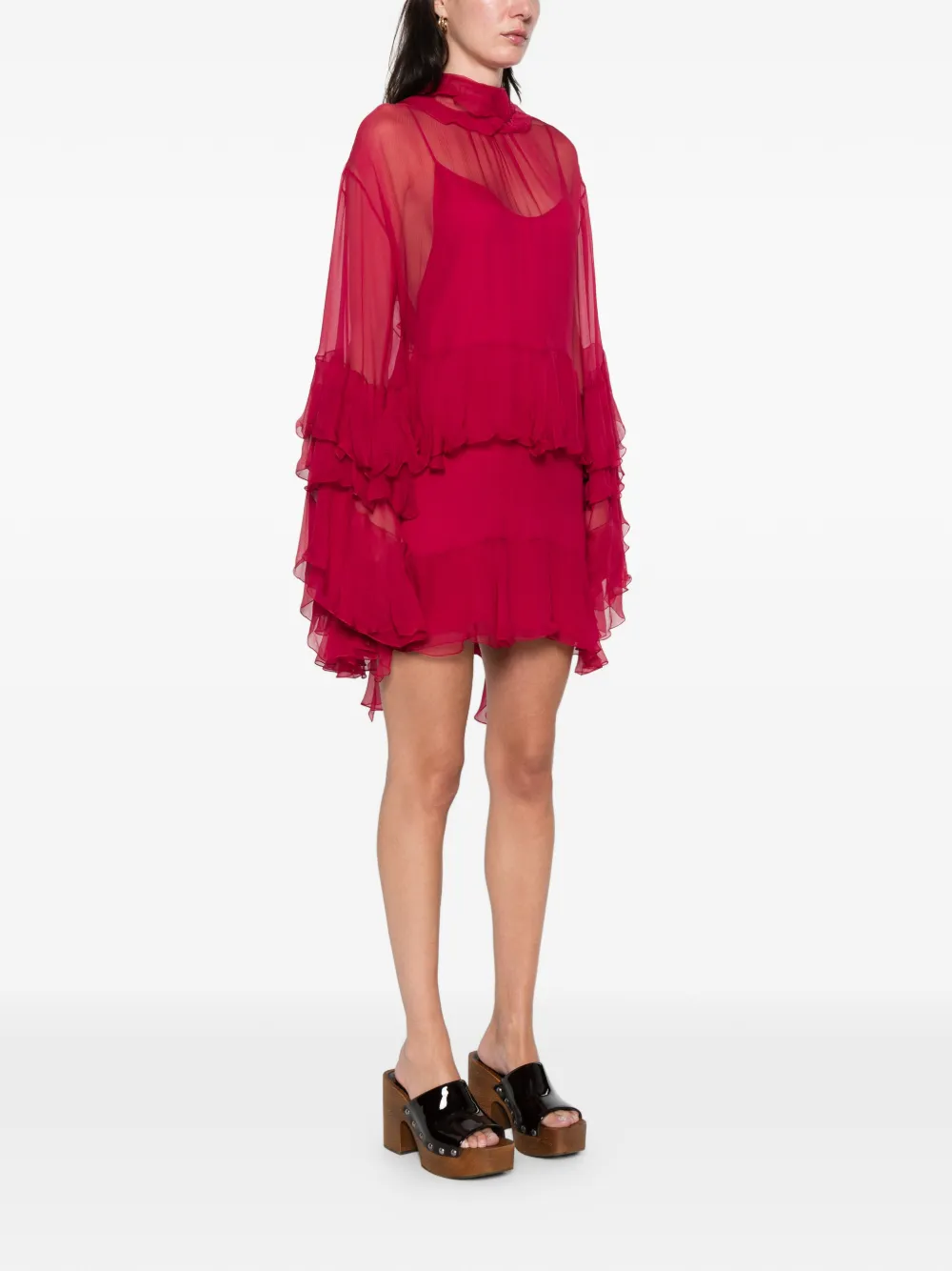 Chloé Tiered-ruffles Mini Dress In Pink