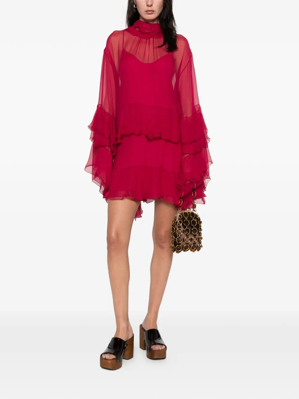 Chloé tiered-ruffles mini dress - Roze