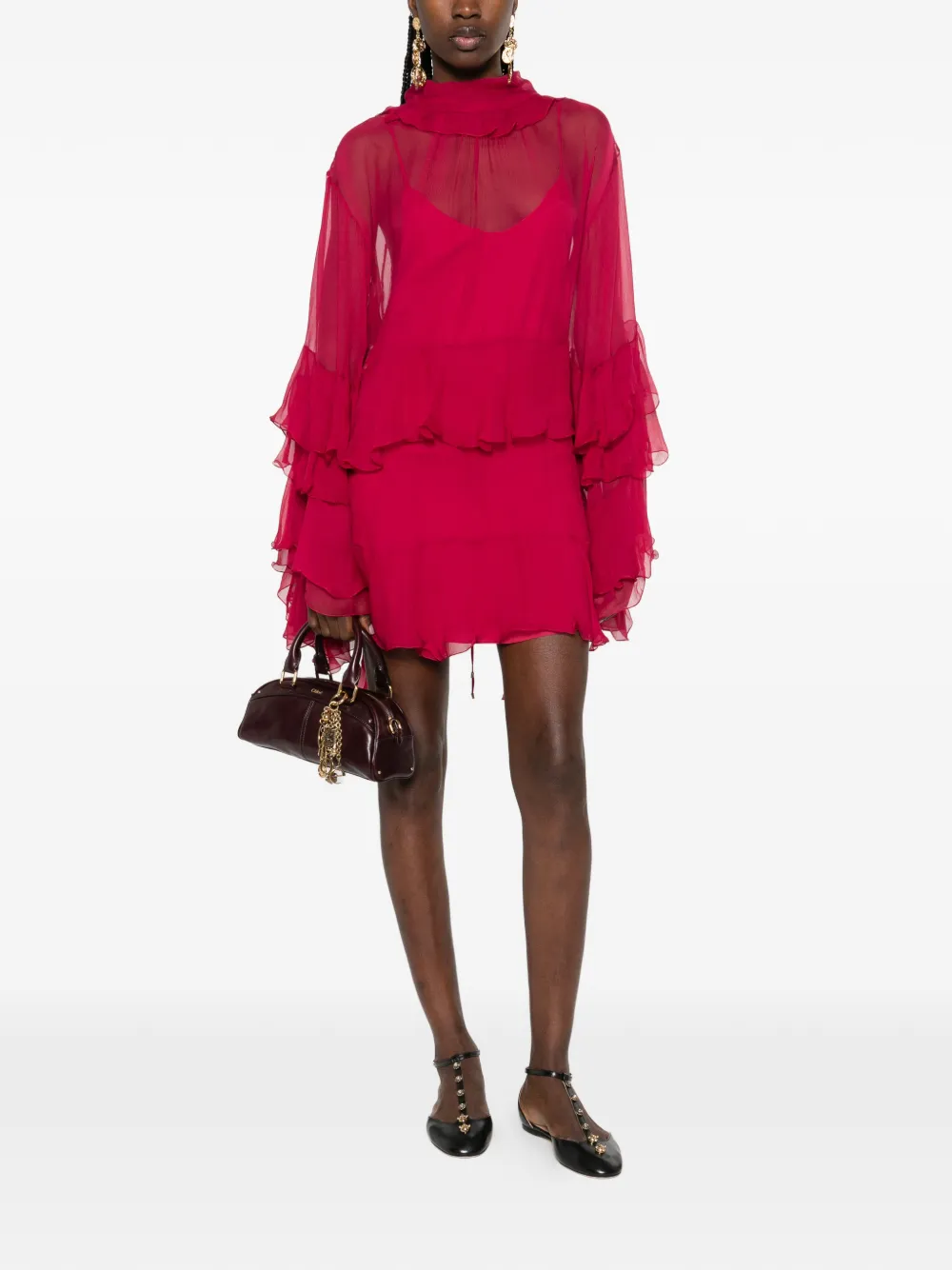 Chloé Mini-jurk met ruches Roze