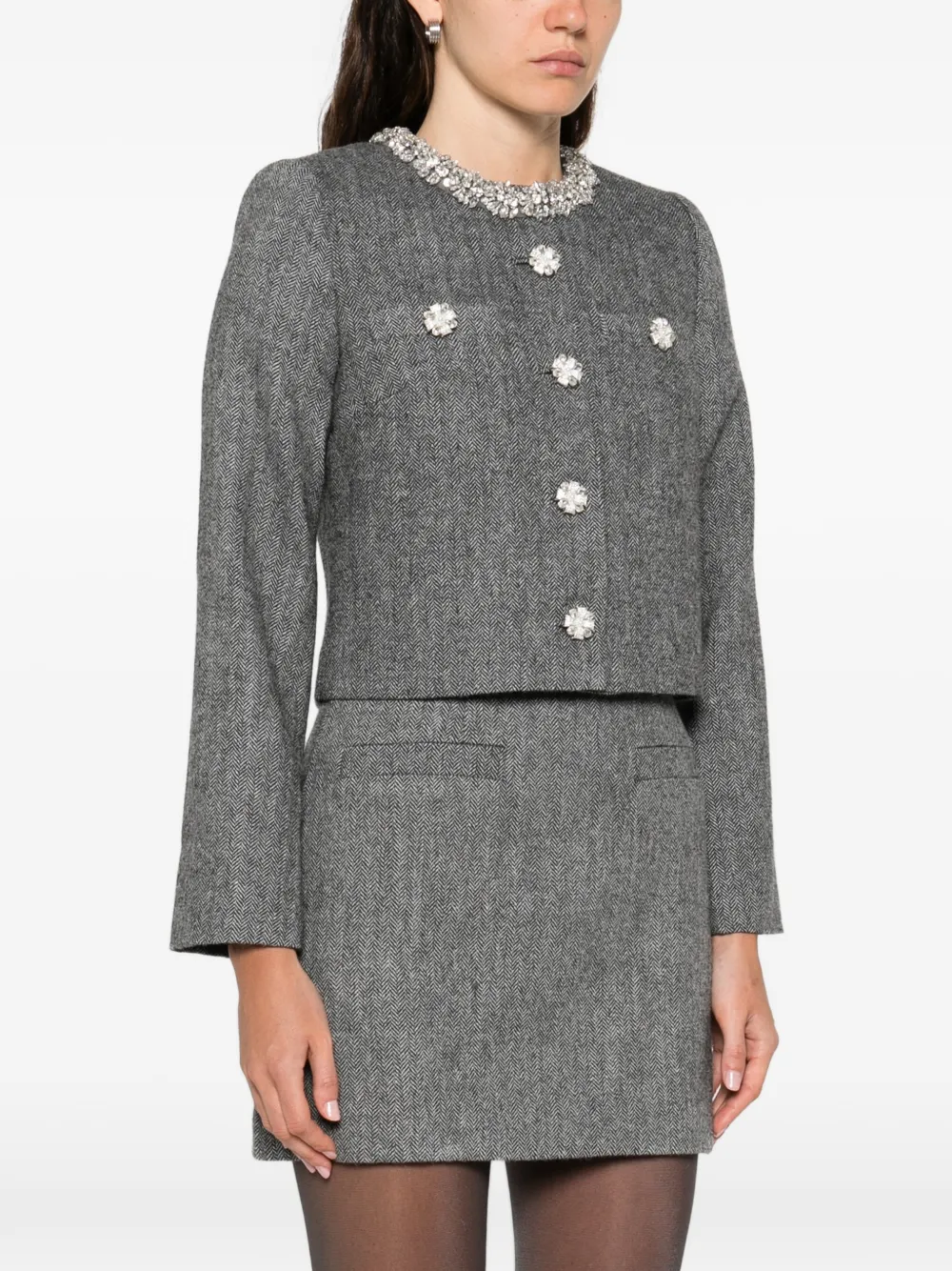  Self-portrait Cropped Jacket - Grey 