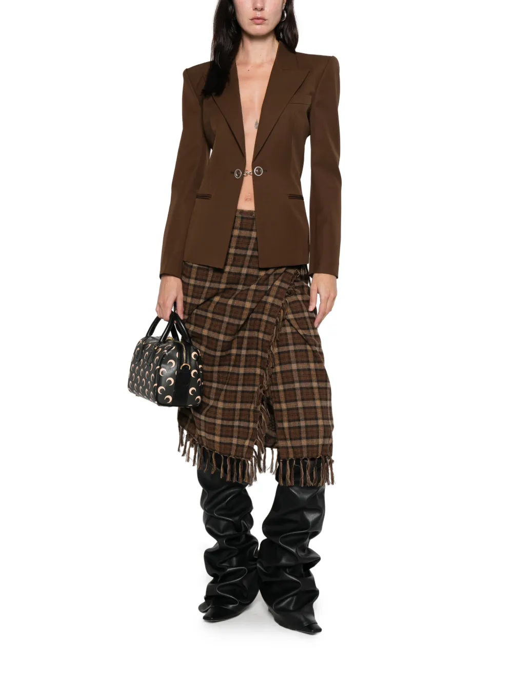 Marine Serre Buttoned Wool Jacket In Brown