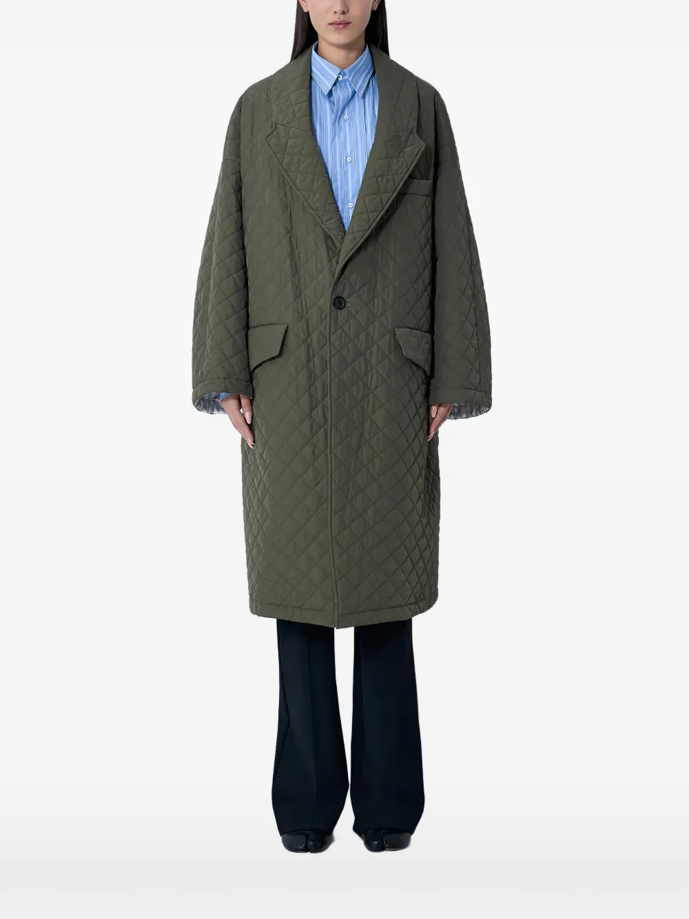 Maison Margiela notched-lapels quilted coat - Grün