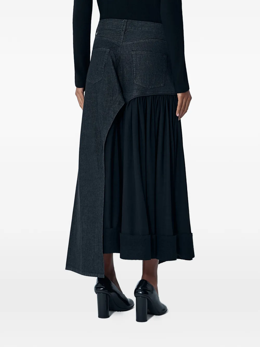 Yohji Yamamoto Midi-rok met contrasterend vlak Zwart