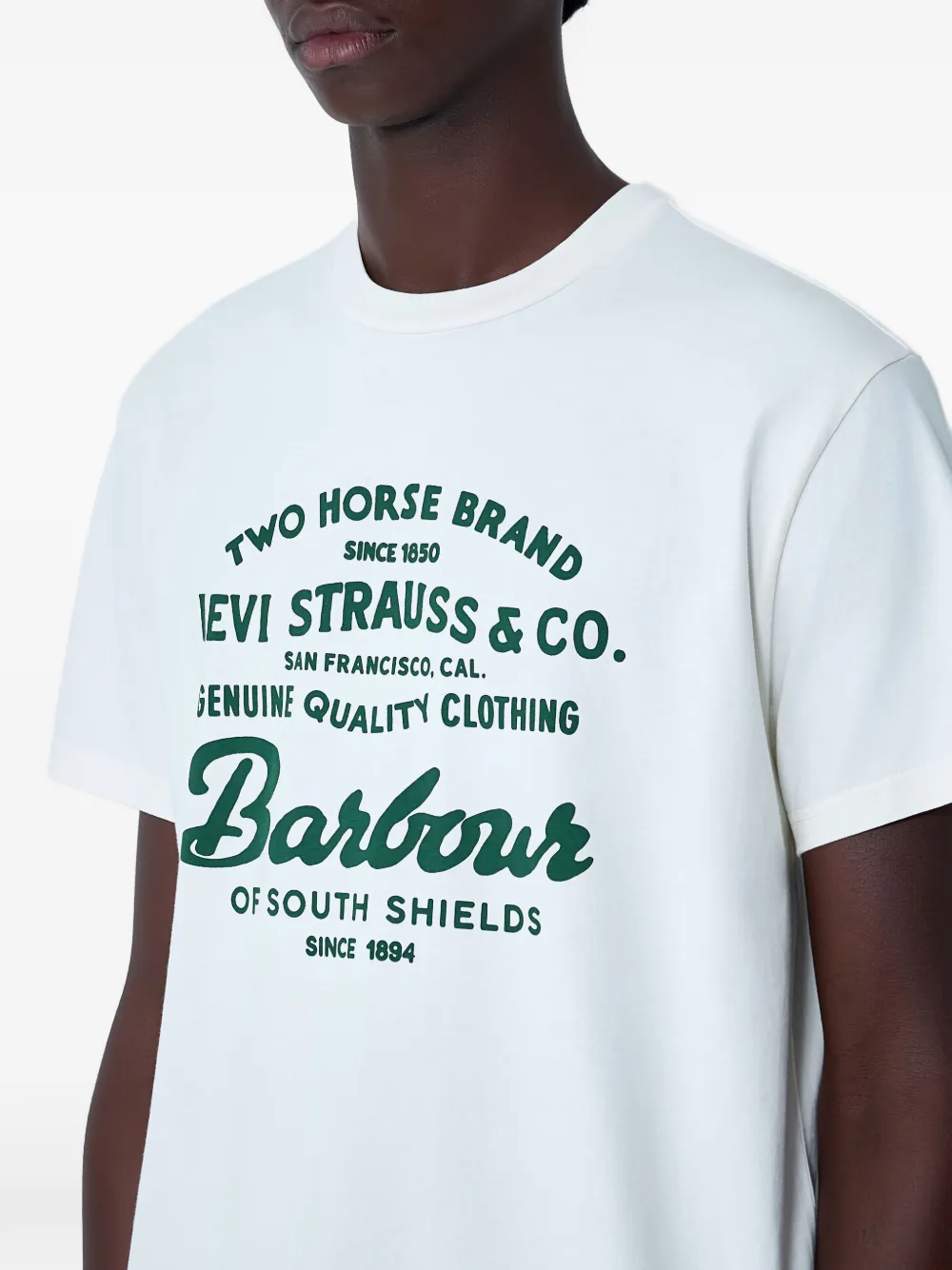 Levi's x Barbour T-shirt met ronde hals en logopatroon Beige