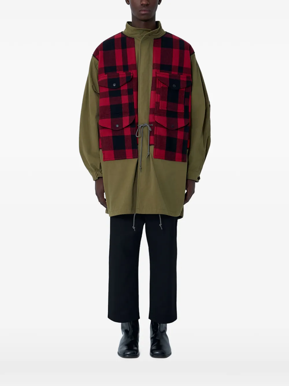 Junya Watanabe check-panel tailored coat - Green