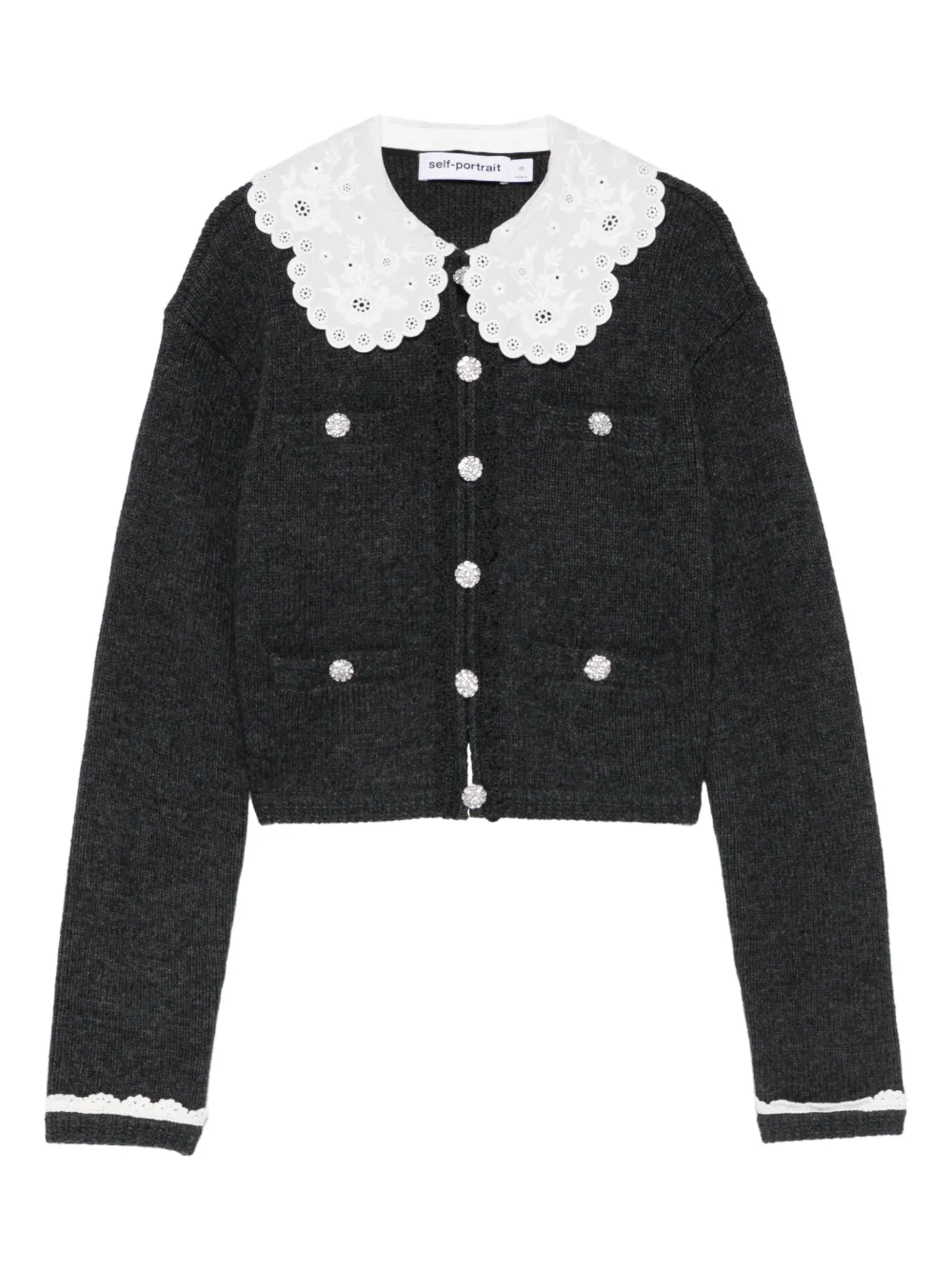 Self-Portrait lace-collar button cardigan - Grigio