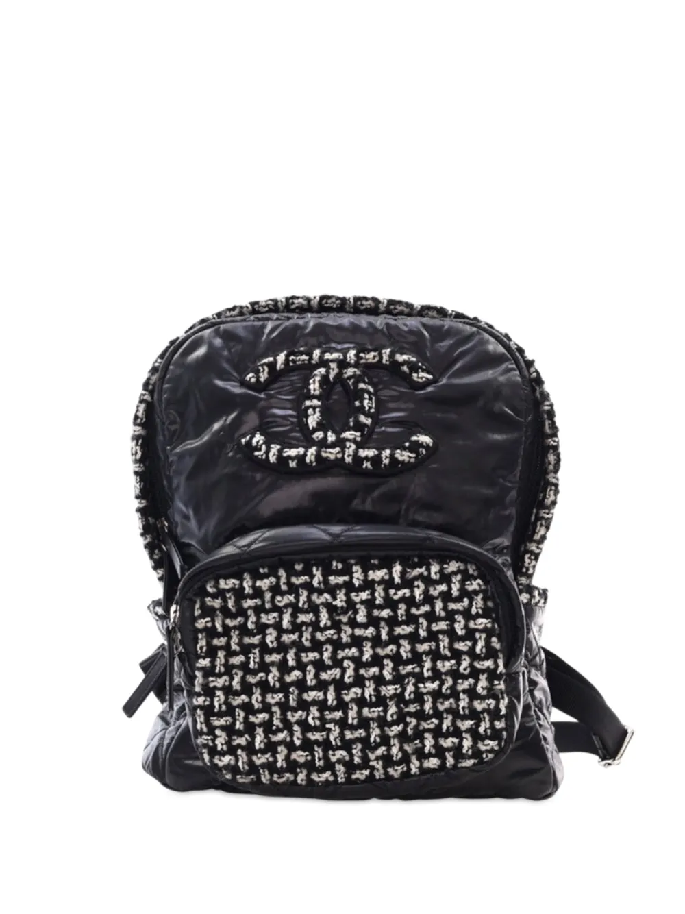 Pre-owned Chanel 2020 Nylon And Tweed Coco Neige Backpack In Black
