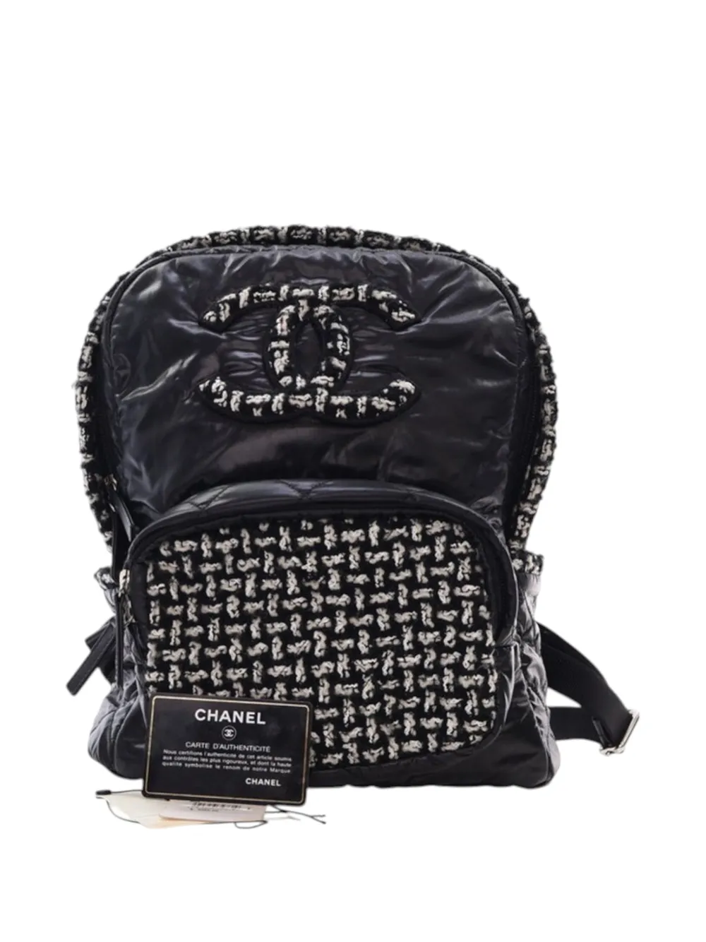 Pre-owned Chanel 2020 Nylon And Tweed Coco Neige Backpack In Black