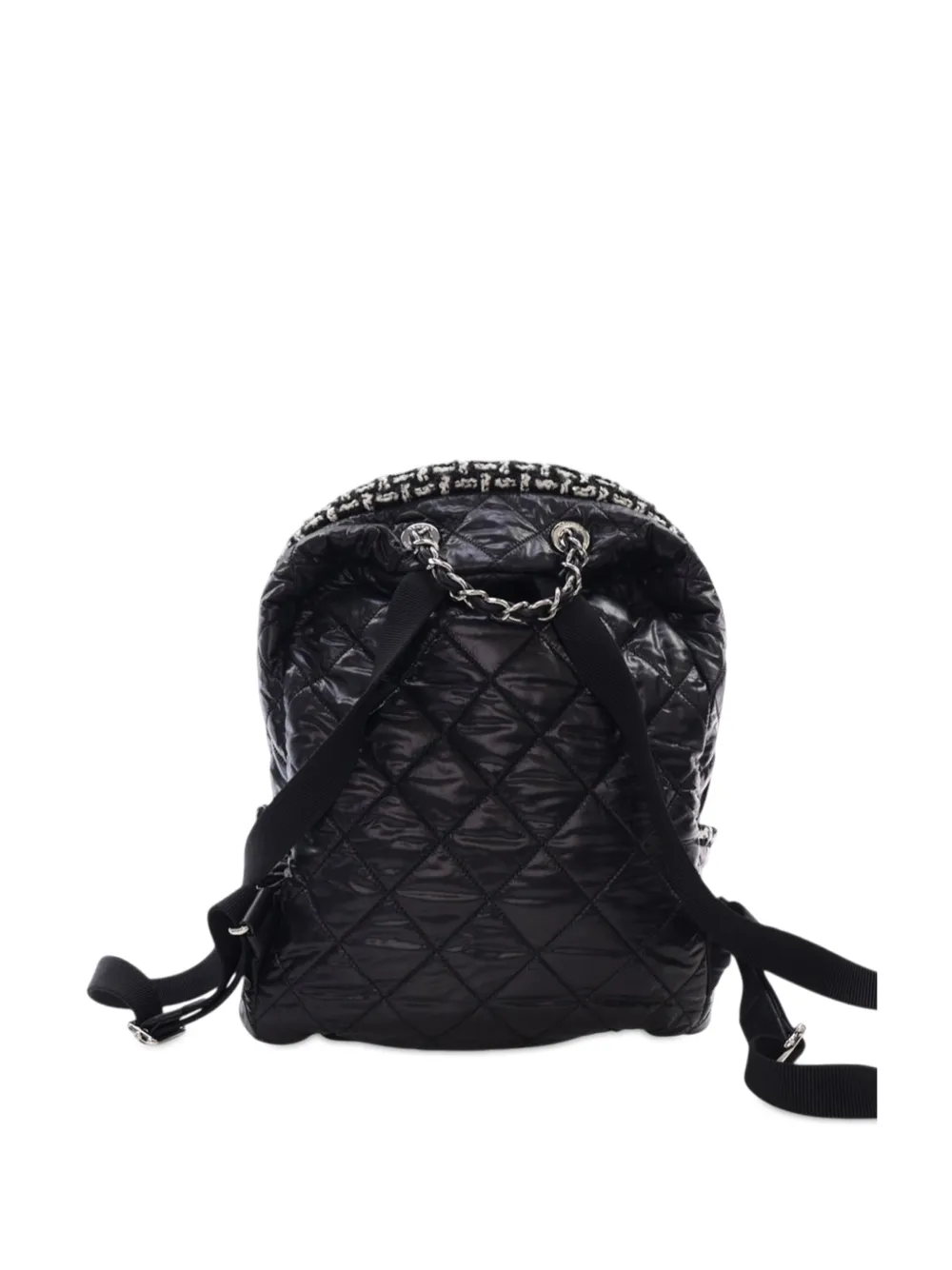 Pre-owned Chanel 2020 Nylon And Tweed Coco Neige Backpack In Black