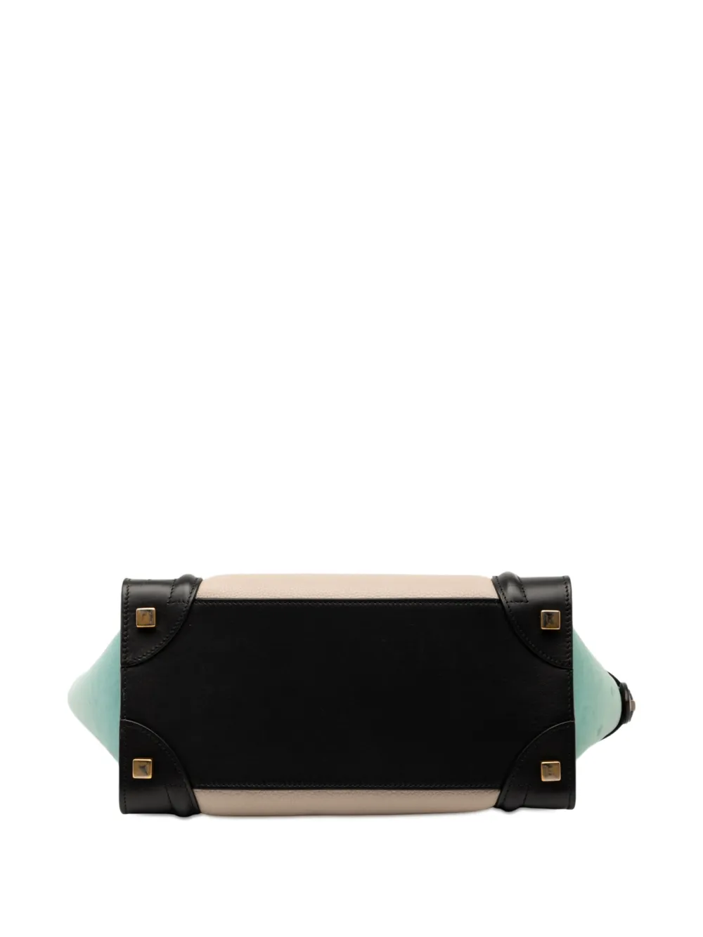 Pre-owned Celine 2017 Micro Tricolor Leather Luggage Tote Handbag In Brown