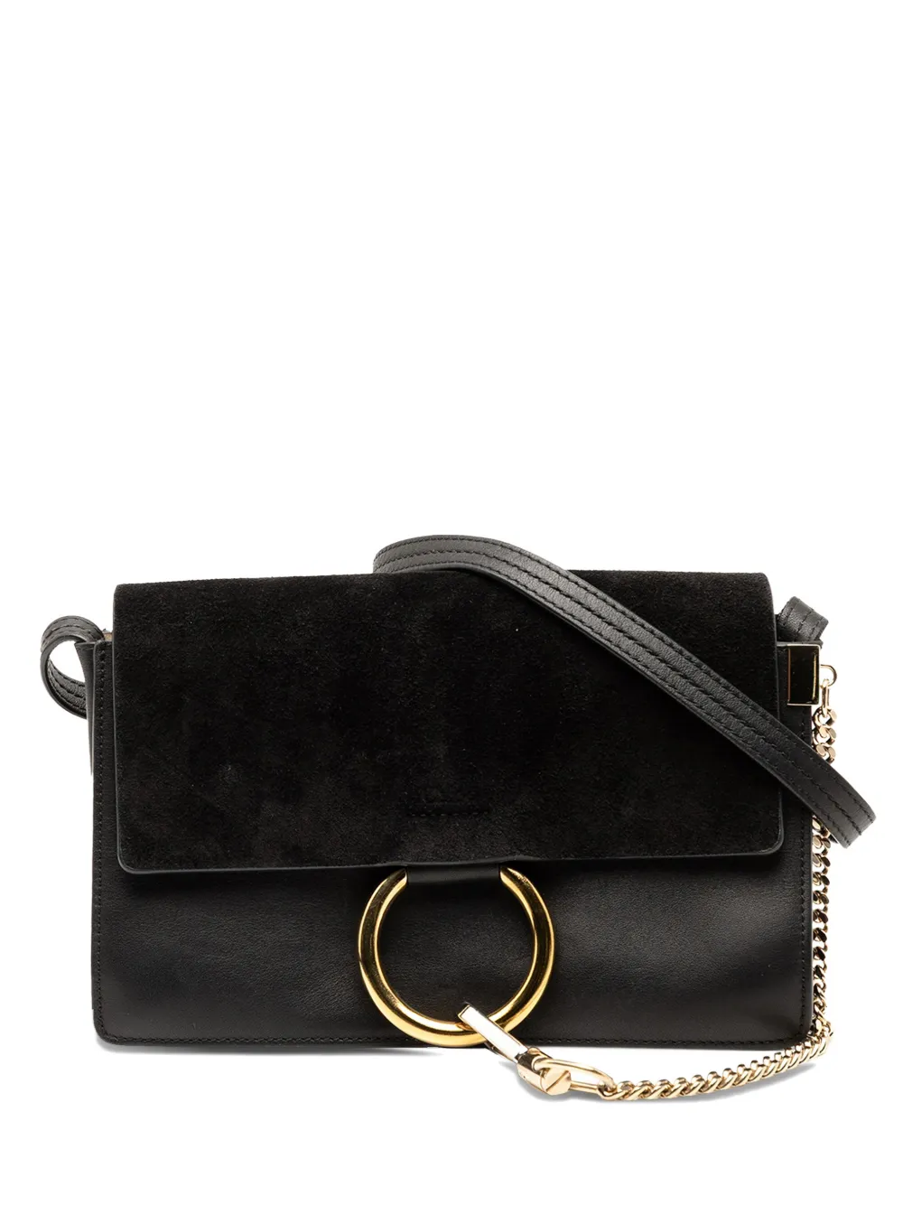 Pre-owned Chloé 2020 Small Suede And Calfskin Faye Crossbody Bag In Black