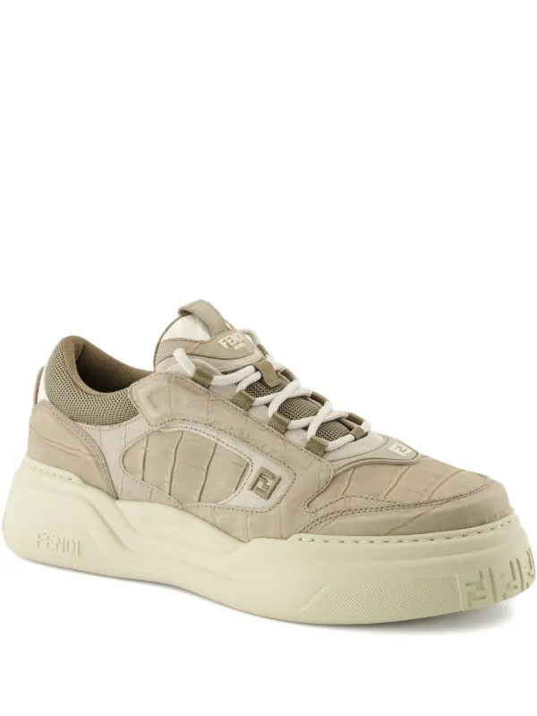 FENDI Force crocodile-effect Logo Sneakers | Grey | FARFETCH