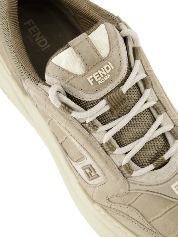 FENDI Force crocodile-effect Logo Sneakers | Grey | FARFETCH