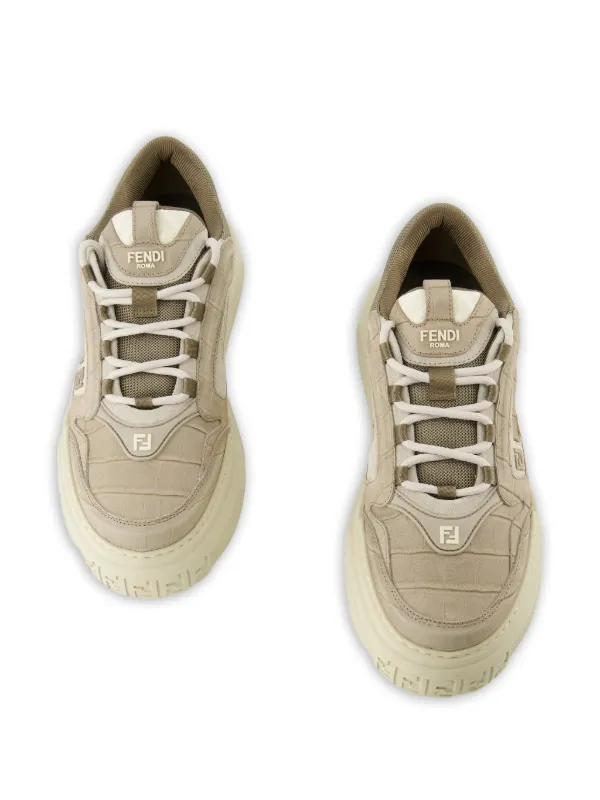 FENDI Force crocodile-effect Logo Sneakers | Grey | FARFETCH