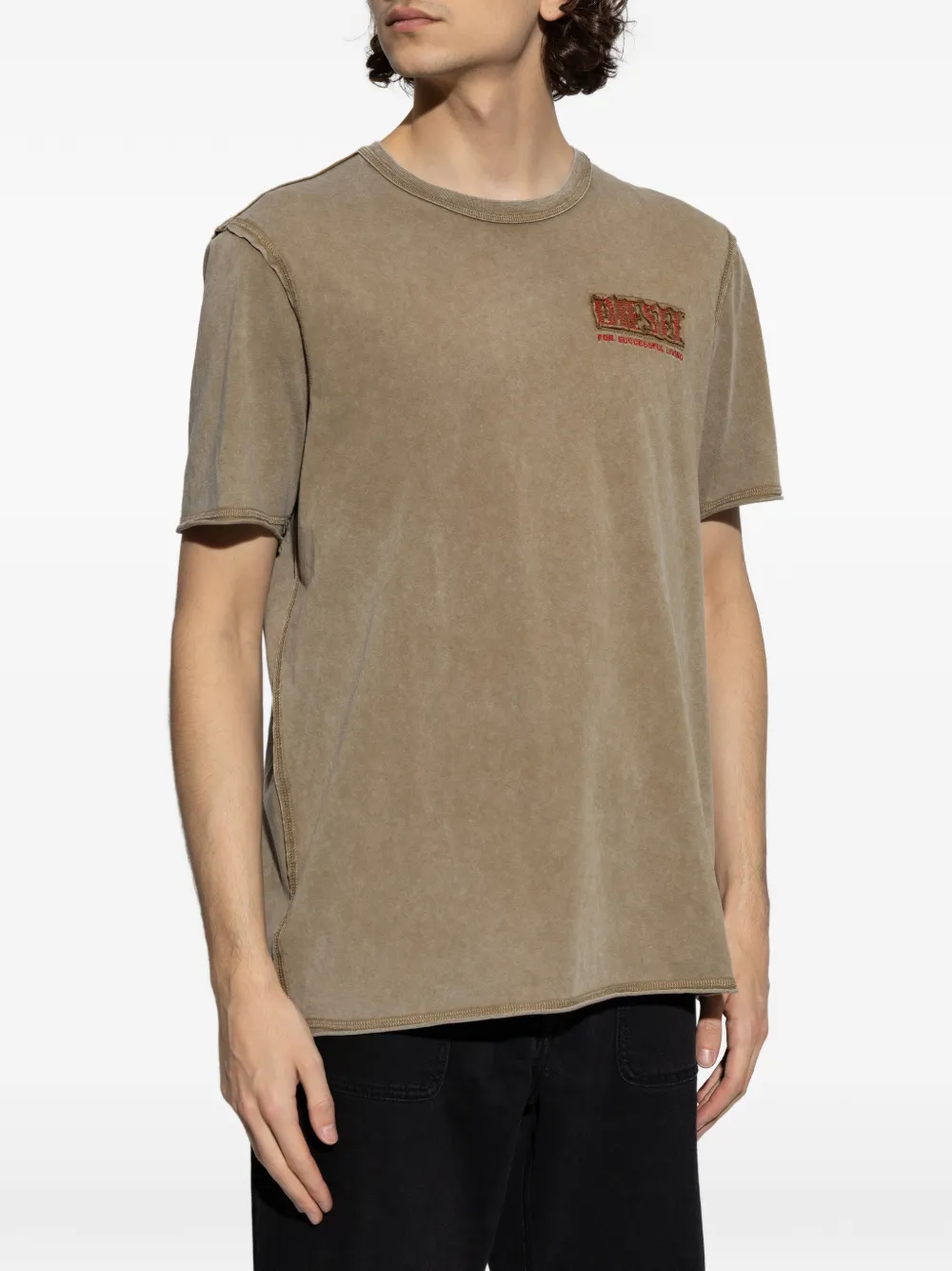Diesel T-RAWJUST-V1 gerafeld T-shirt Beige