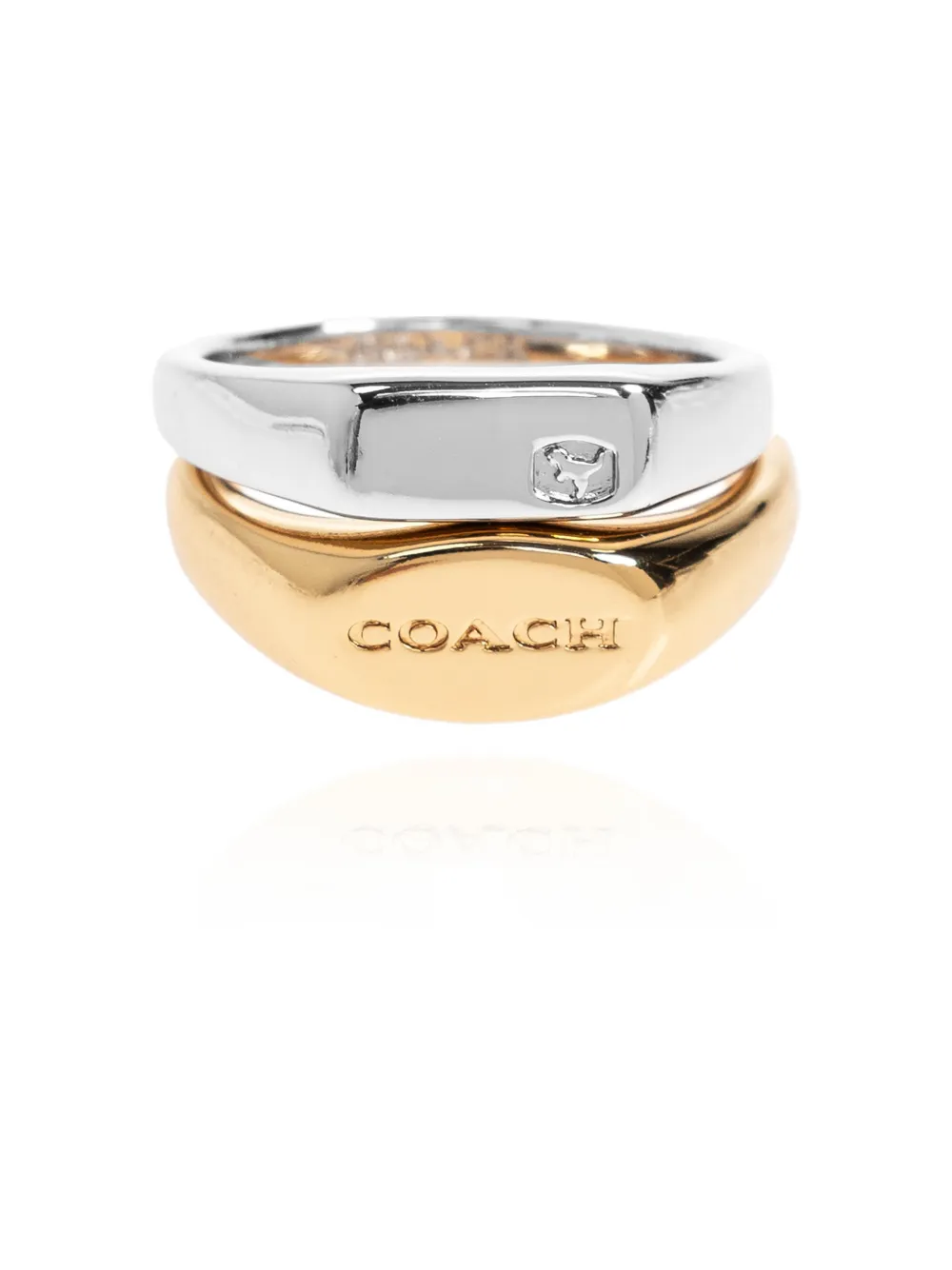 Coach Logo Plaque Ring Set Of Two In Gold