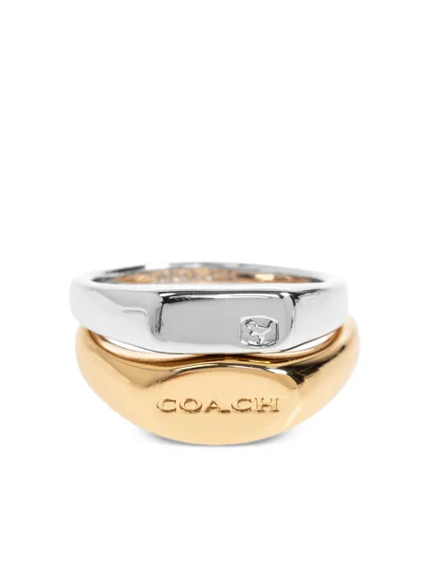 Coach logo plaque ring set of two