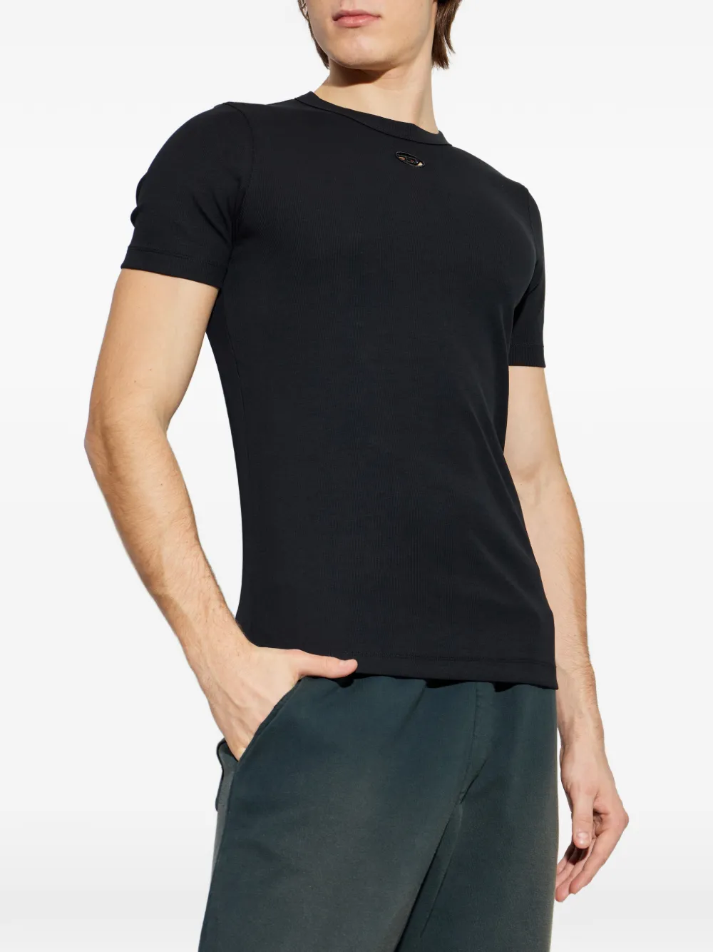 Diesel Geribbeld T-shirt met logodetail Zwart