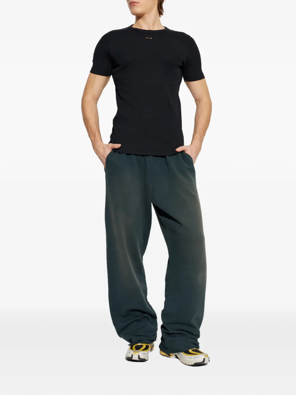 Diesel logo-detail ribbed T-shirt - Zwart