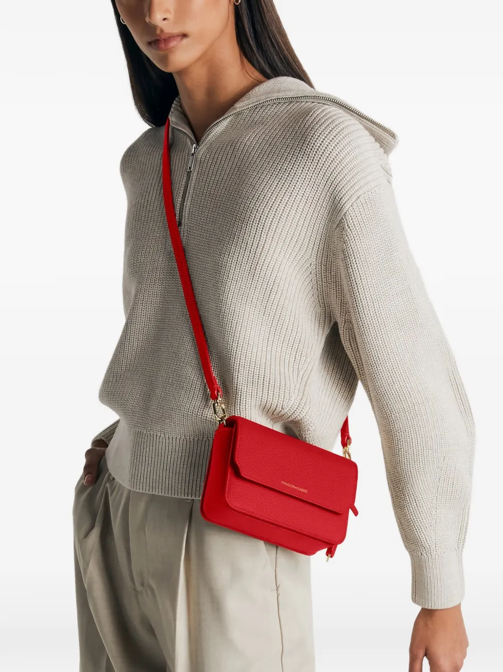 Maison De Sabre Leather Flap Shoulder Bag In Red