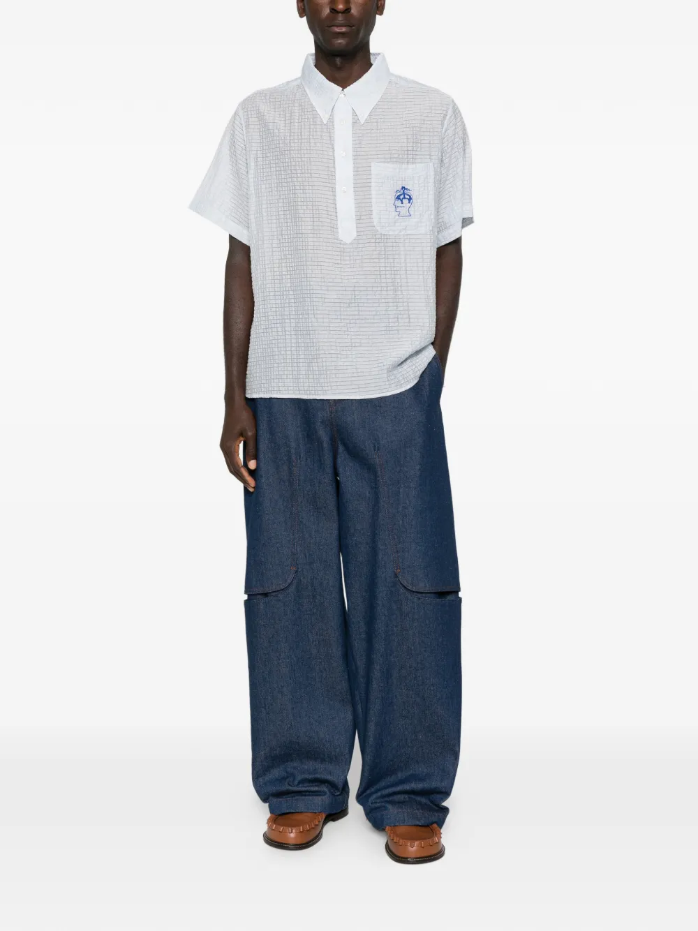 Brain Dead x Brooks Brothers California embroidered textured polo shirt - Blauw