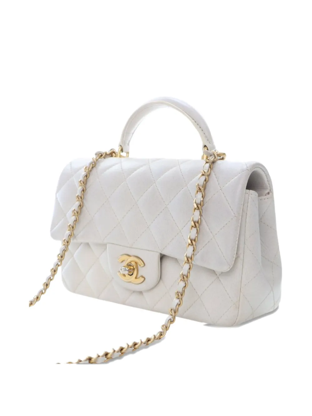 CHANEL Pre-owned 2021 Mini Rectangular Lambskin Top Handle Flap Satchel In White