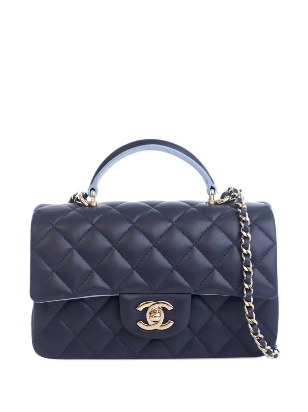 CHANEL Pre-Owned Borsa a tracolla rettangolare mini in pelle di agnello con manico 2021-2025 - Blu