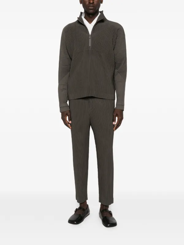 Homme Plissé Issey Miyake zip-up Pleated Top | Green | FARFETCH