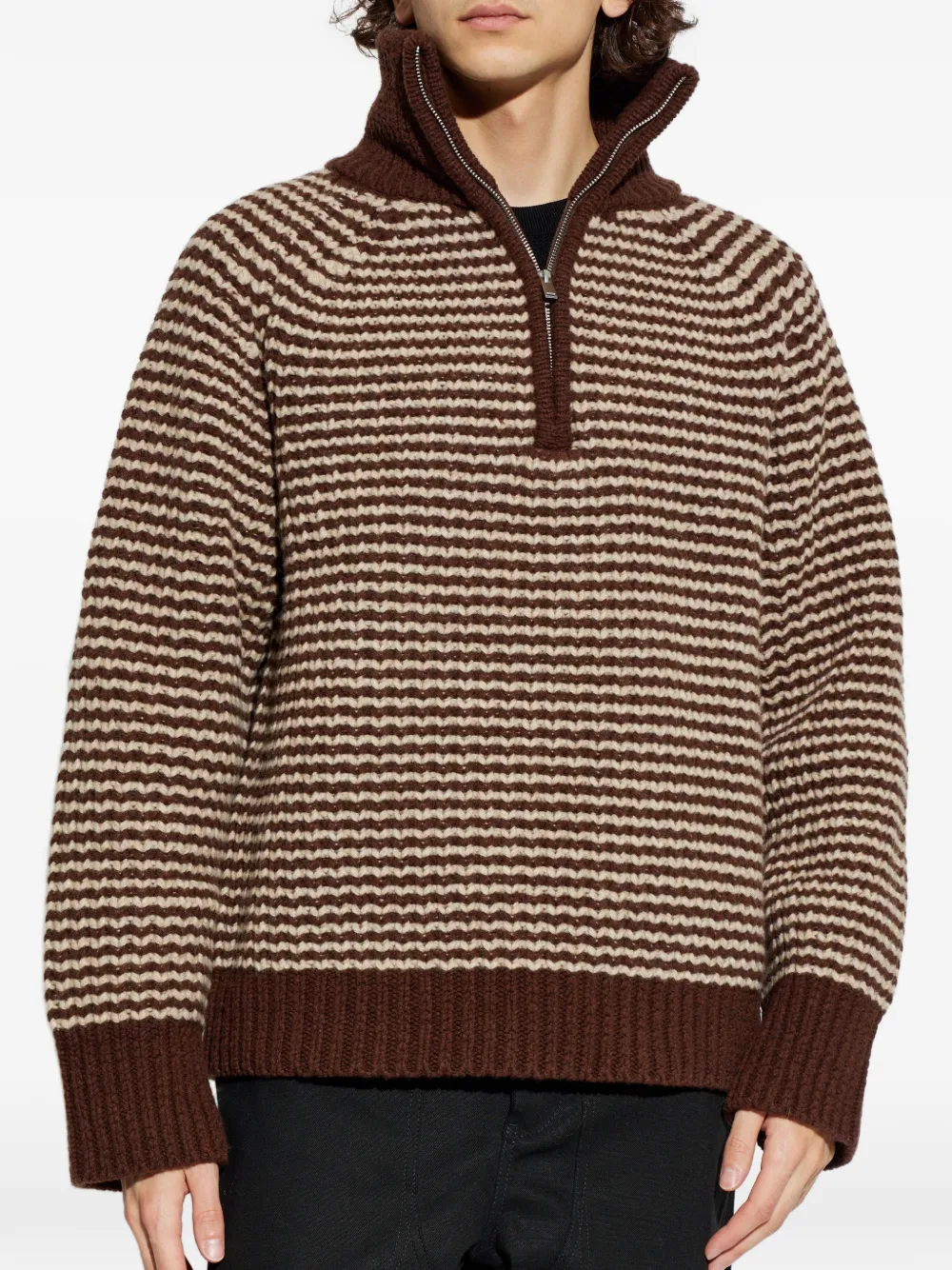  Studio Nicholson Bristol Striped Zip-neck Sweater - Brown 