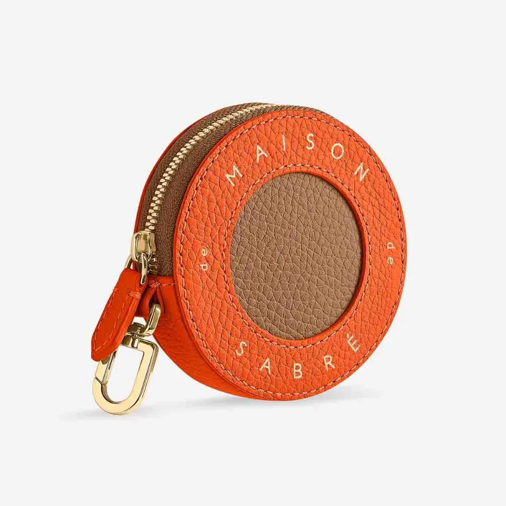 Maison De Sabre Zip Round Leather Coin Purse In Orange
