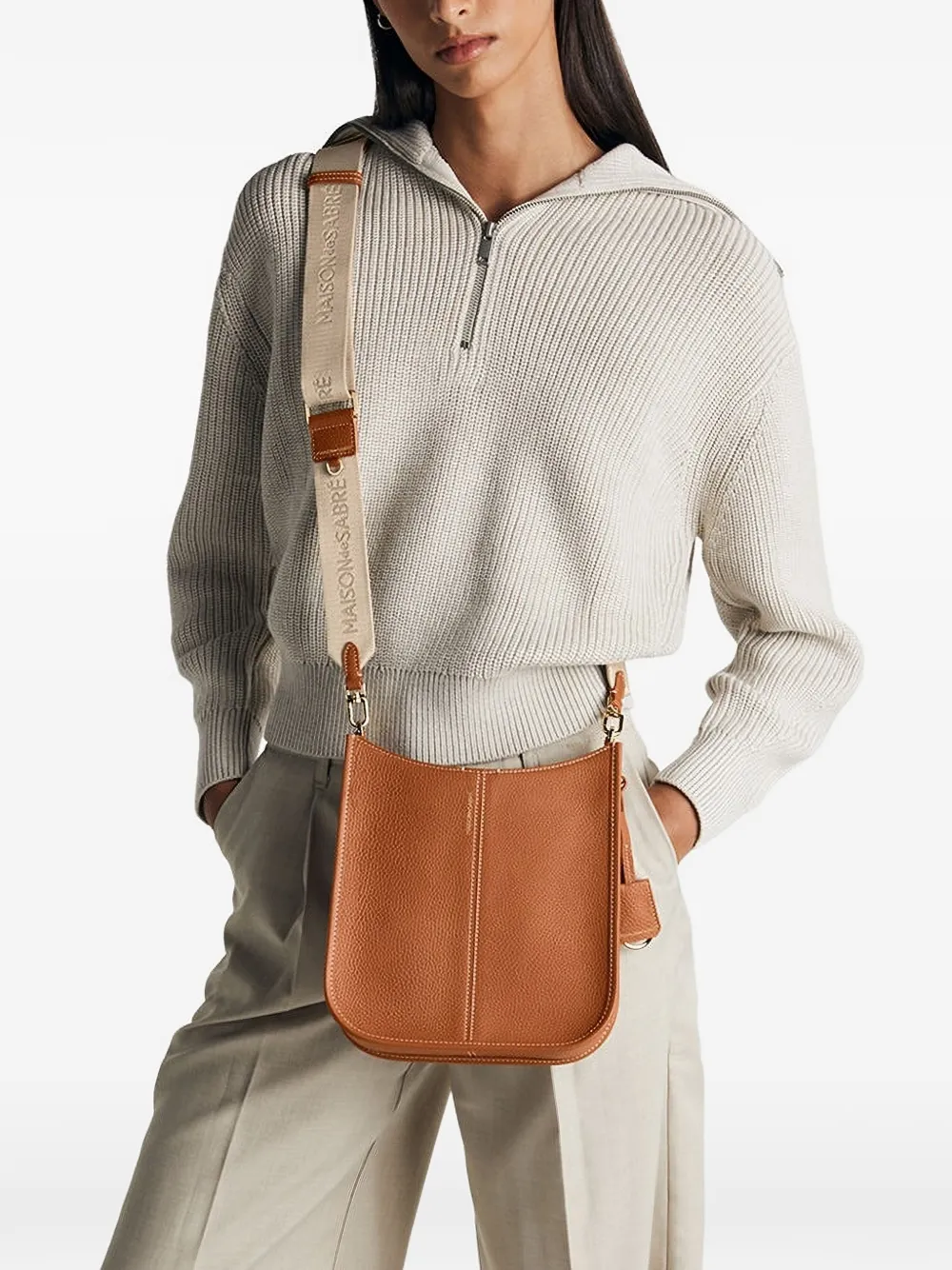 MAISON de SABRÉ Saddle jacquard trap leather bag - Bruin