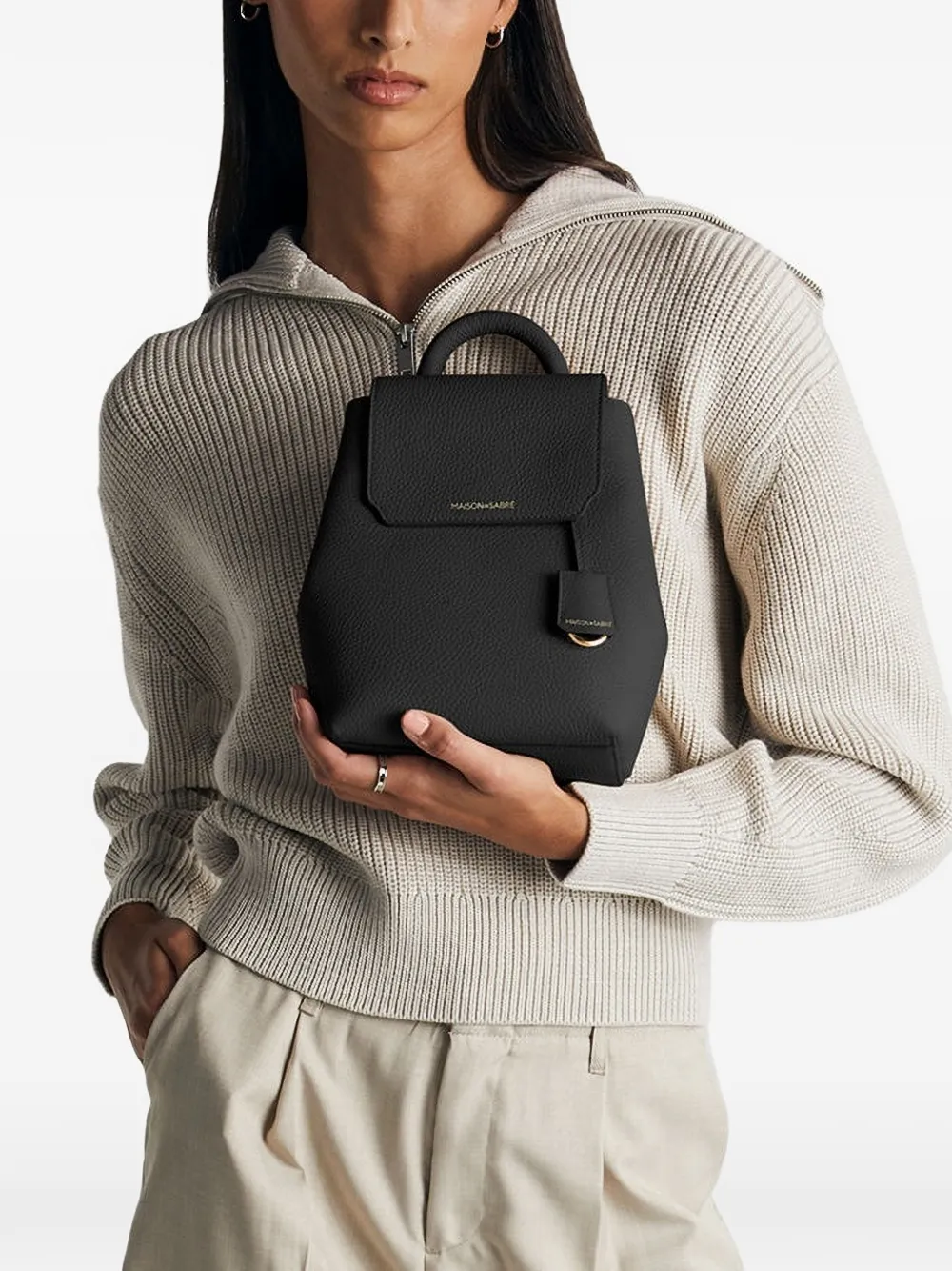 Maison De Sabre Mini Magnetic Closure Leather Backpack In Black