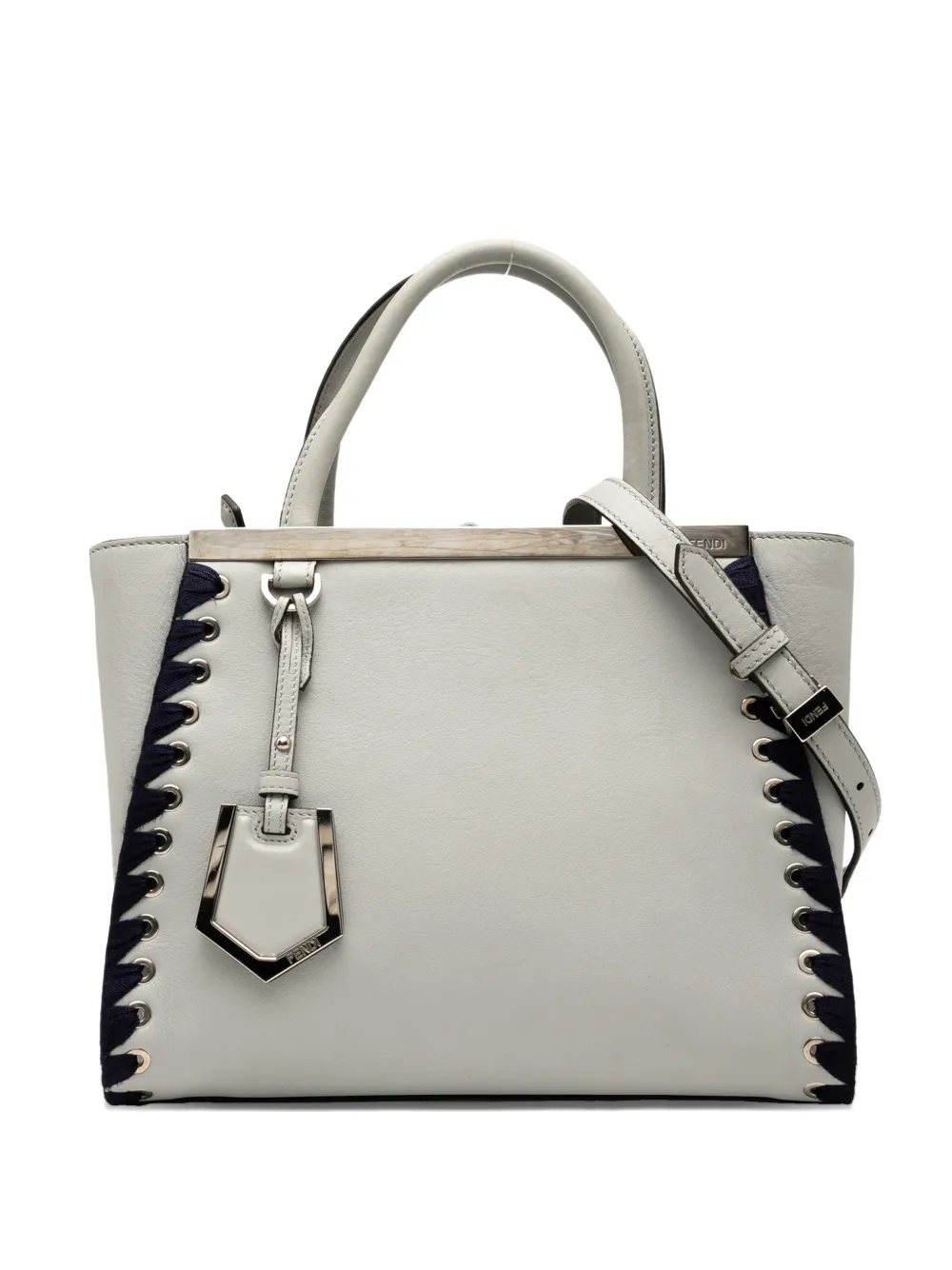 FENDI Pre-owned 2000-2010 Petite Whipstitch Leather 2jours Satchel In Gray