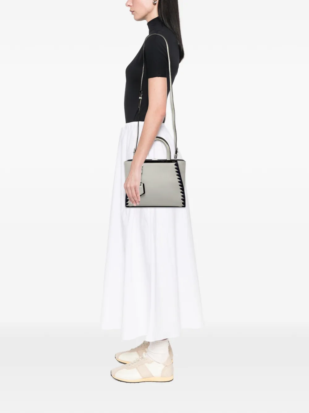 FENDI Pre-owned 2000-2010 Petite Whipstitch Leather 2jours Satchel In Gray