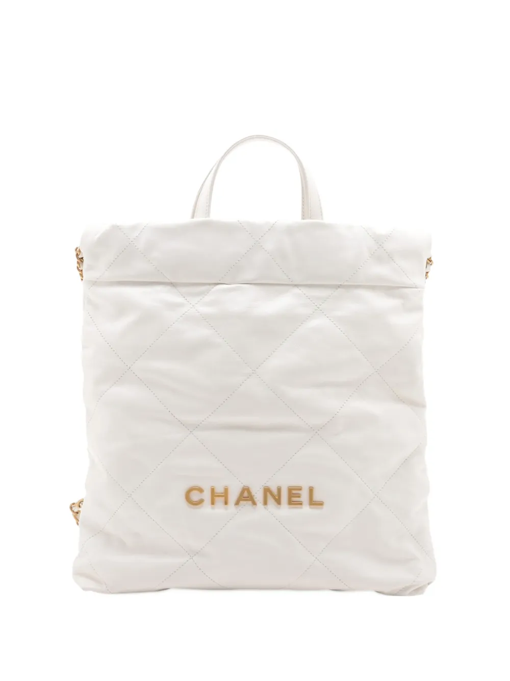 CHANEL Pre-Owned 2021-2025 Shiny Calfskin Chanel 22 Drawstring backpack | White | Image 1