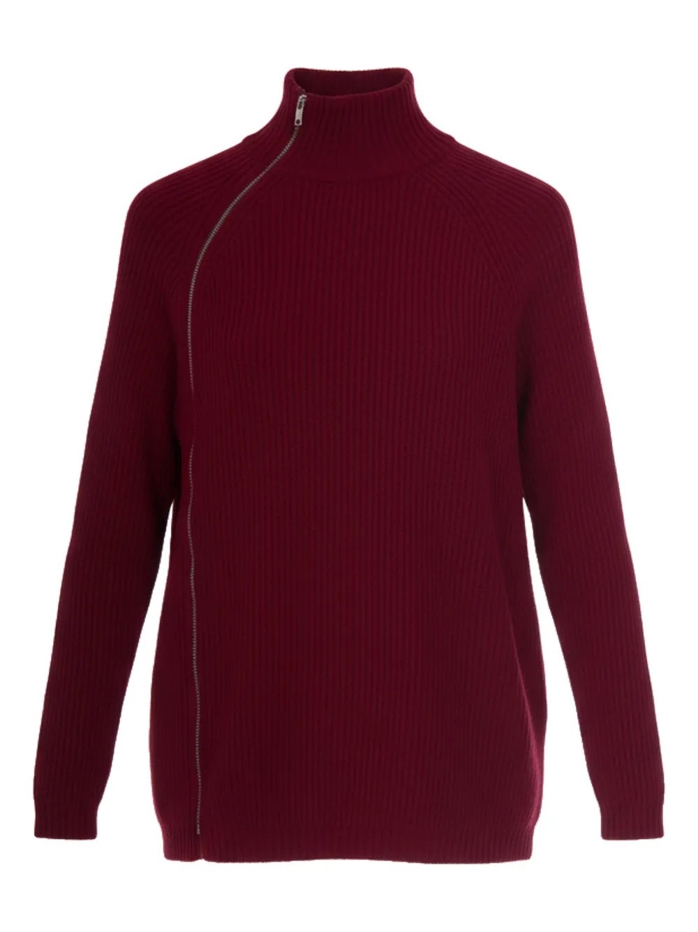 Alpha Studio Zip-up Funnel-neck Cardigan In Burgundy