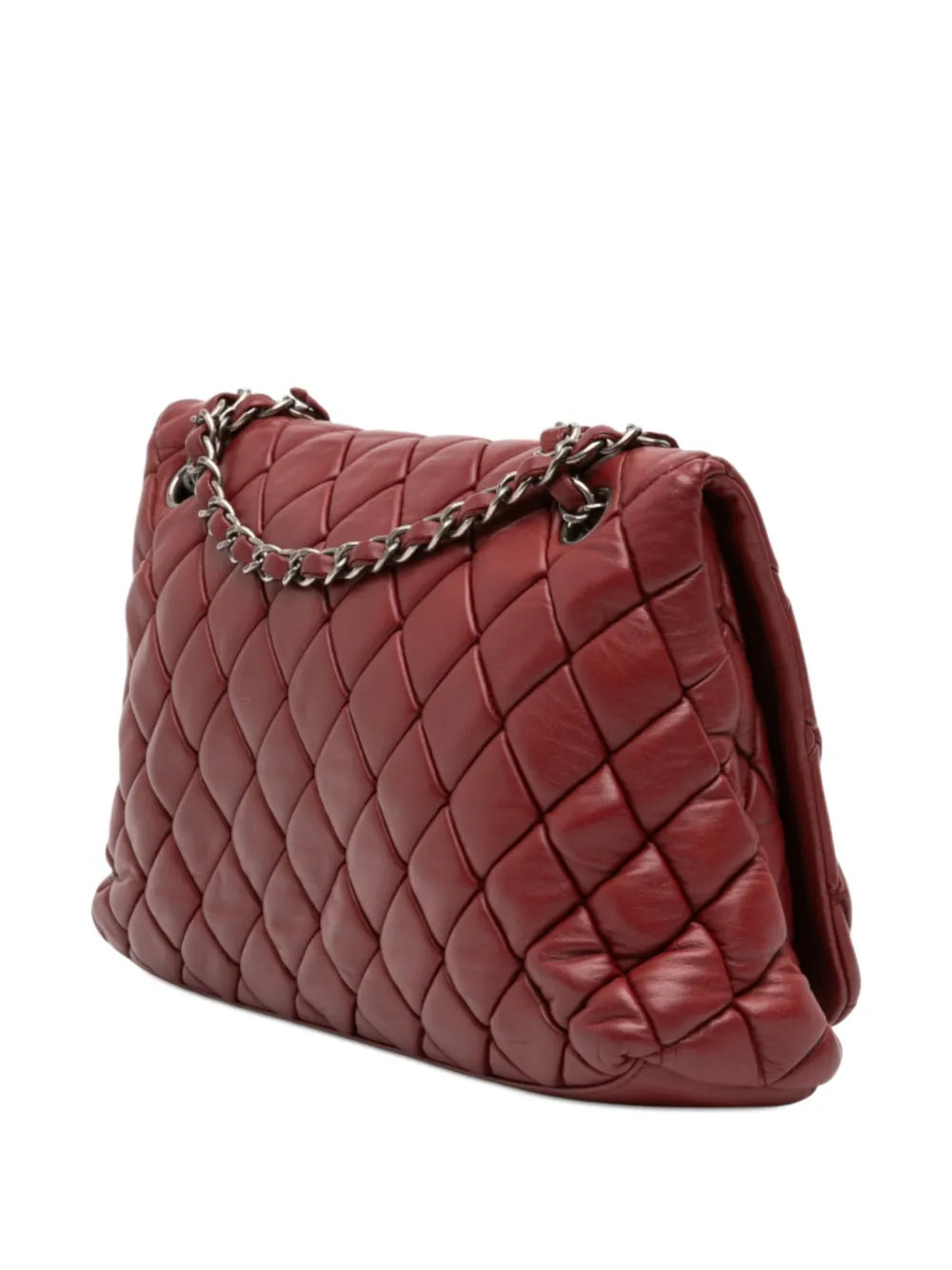 Pre-owned Chanel 2011 Large Quilted Lambskin New Bubble Flap Shoulder Bag In Red