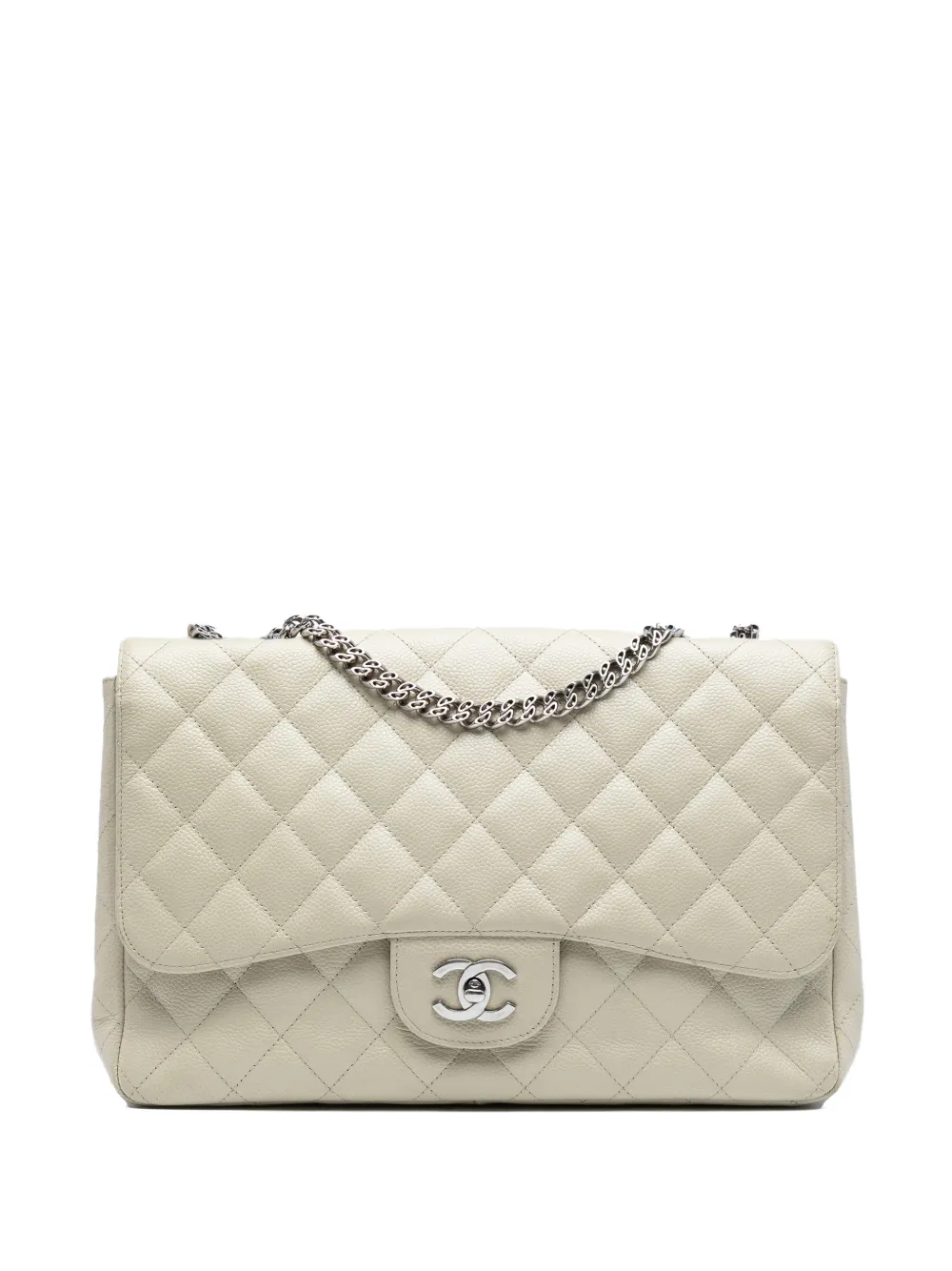 CHANEL Pre-Owned Borsa a spalla Jumbo Classic Bijoux in pelle Caviar con battente e catena 2006-2008 - Bianco