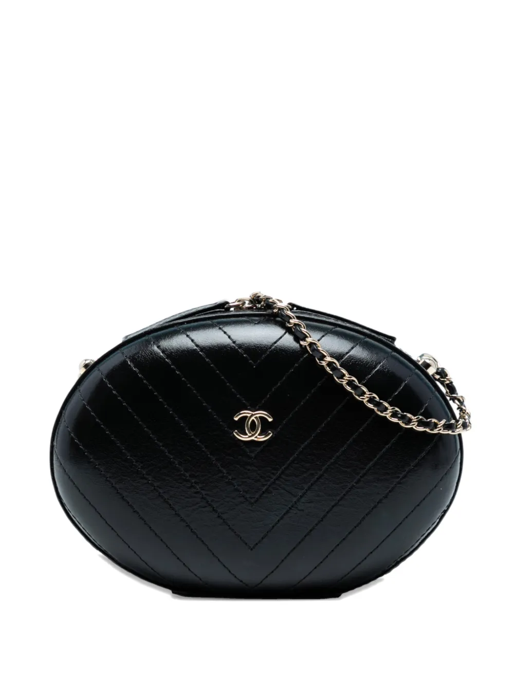 CHANEL Pre-owned 2019 Chevron Stitched Calfskin La Pausa Evening Bag Crossbody Bag In Black