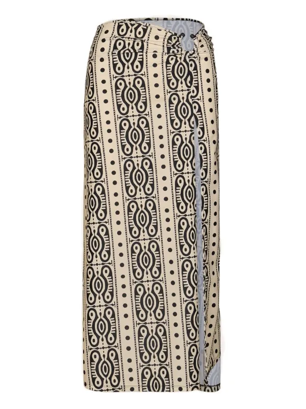Johanna Ortiz Nuevo Destino Printed Slit Midi Skirt in Neutrals